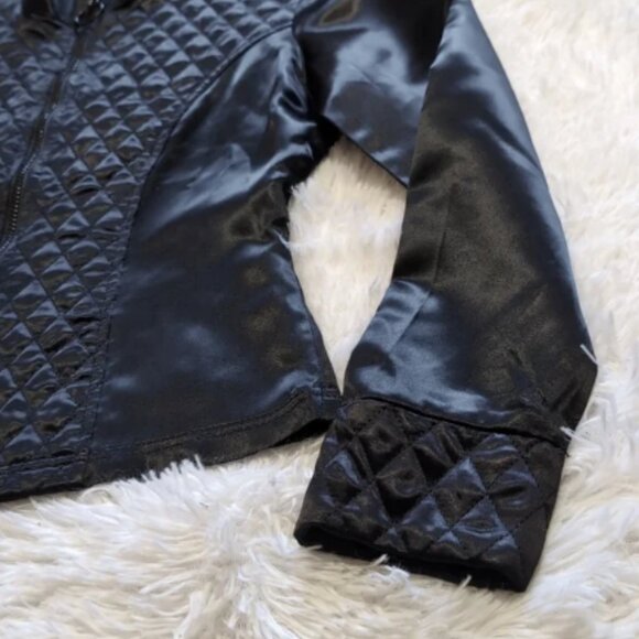 Vintage Lip Service Black Satin Quilted Zip Jacket with Rose Tag - Picture 6 of 14